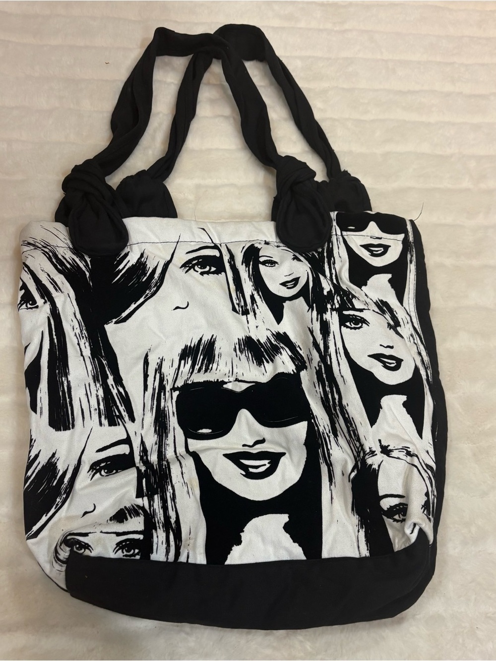 Barbie Black and White Graphic Faces Tote